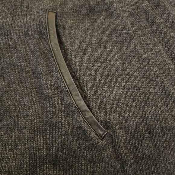 Anne Klein Hooded Zip Up Faux Fur Leather Trim Poncho Grey Sweater Large Zip Up - Picture 8 of 8